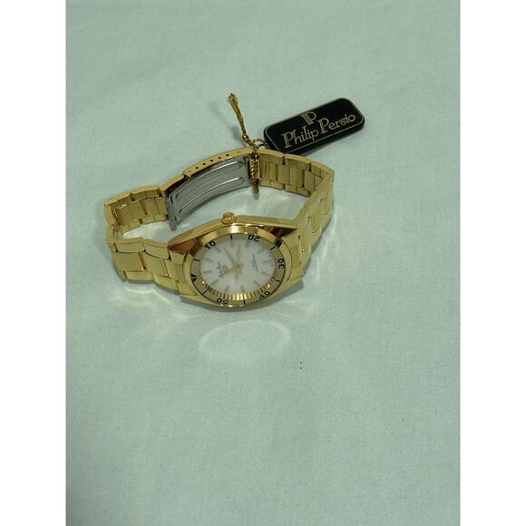 NOS Vintage Philip Persio Men’s Gold Tone Quartz Watch White Dial. - Picture 3 of 5